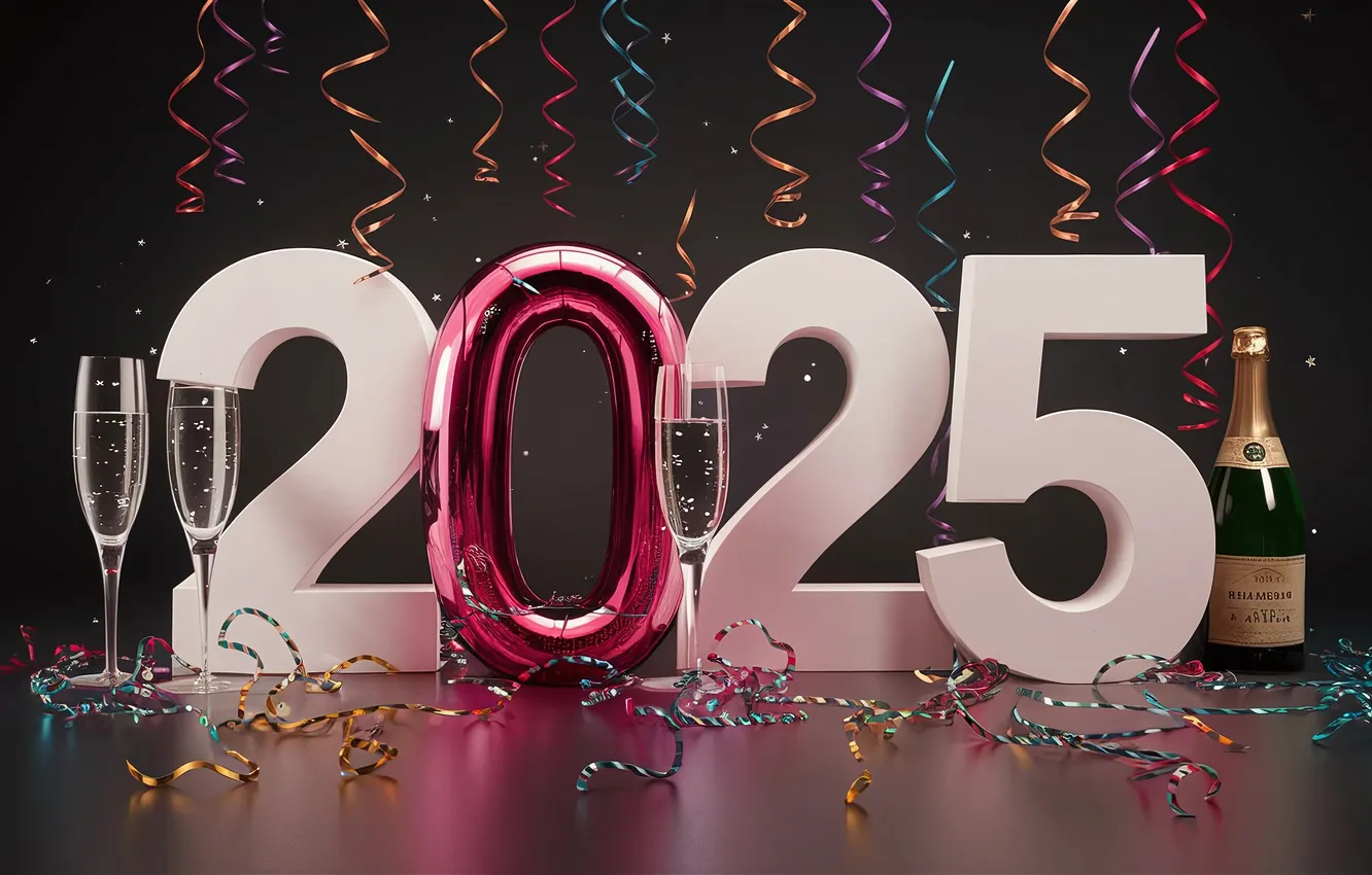 Фото обои цифры, Новый год, дата, 2025, ИИ-арт, нейросеть, Новый 2025 год