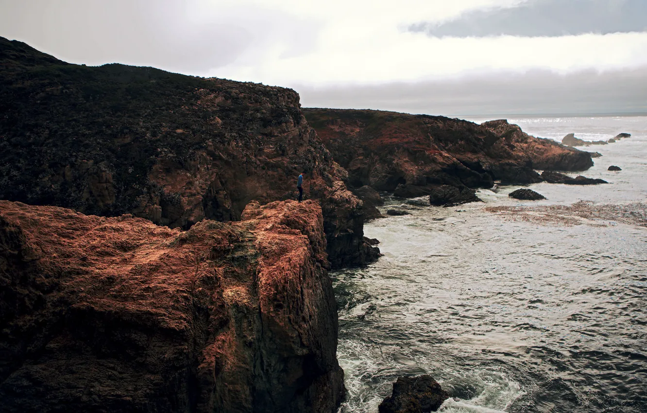 Фото обои sea, man, cliff