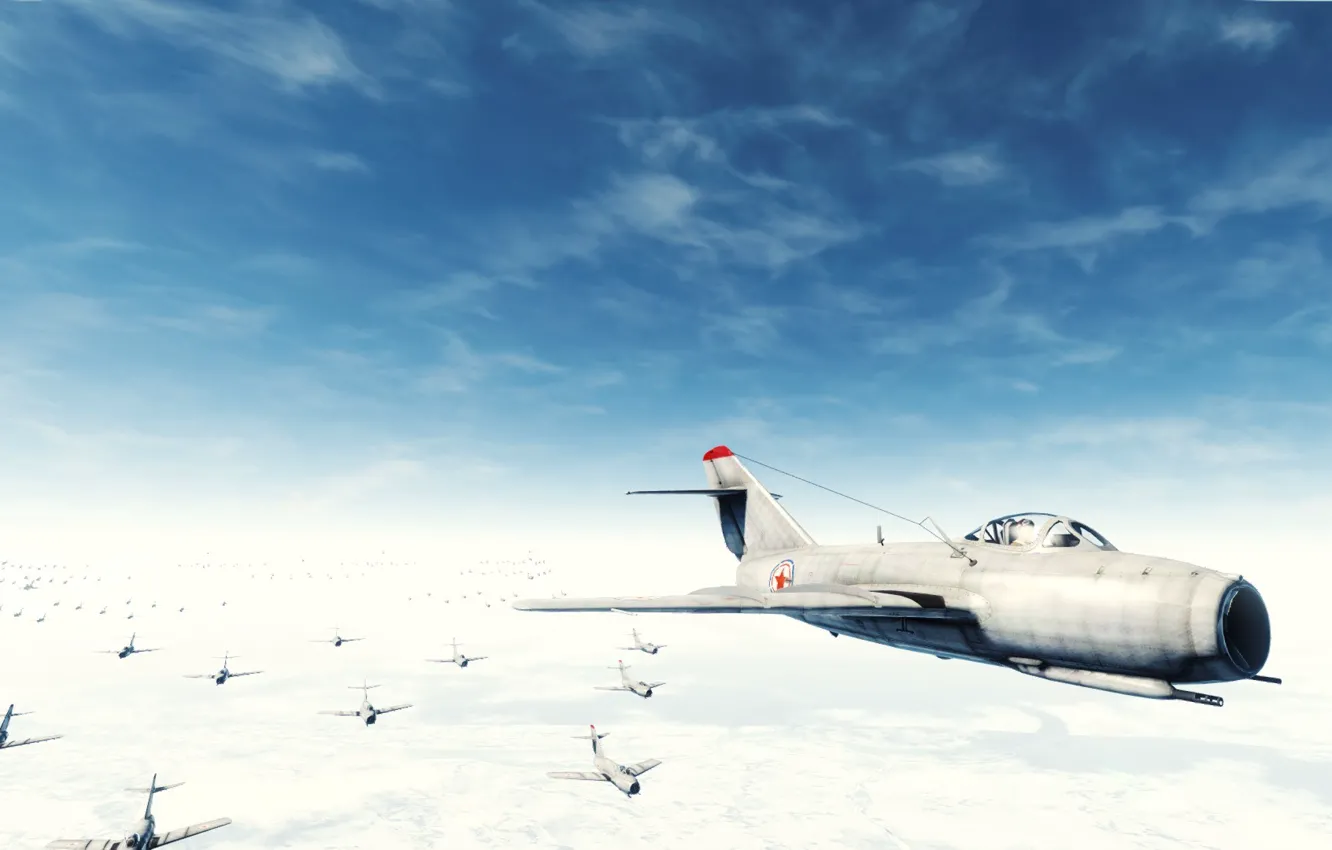 Фото обои Облака, Много, War thunder. Самолеты, F-86A-5. Небо