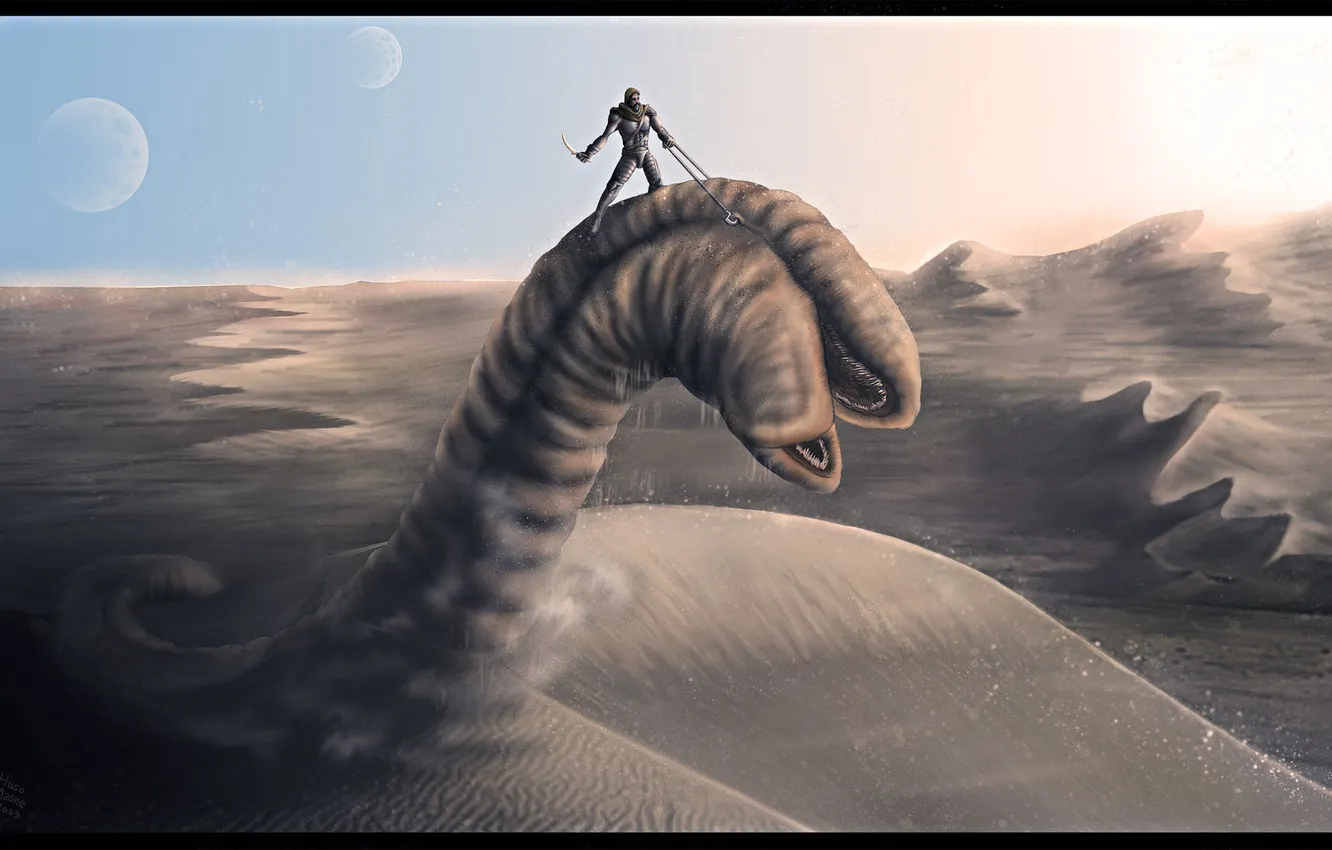 Фото обои man, sand, Dune, sandworm