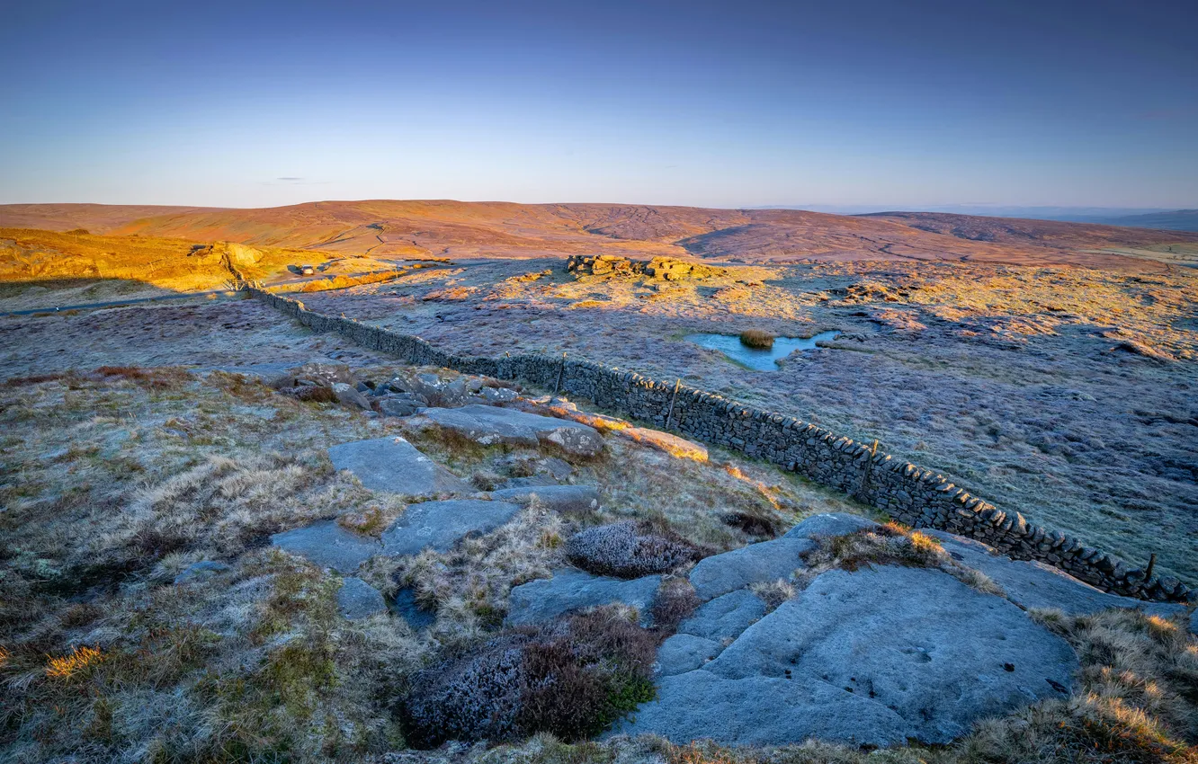 Фото обои Горизонт, Великобритания, Северный Йоркшир, North Yorkshire, снега, Rock Wall, Клэпхем-Ланкастер, Clapham Lancaster