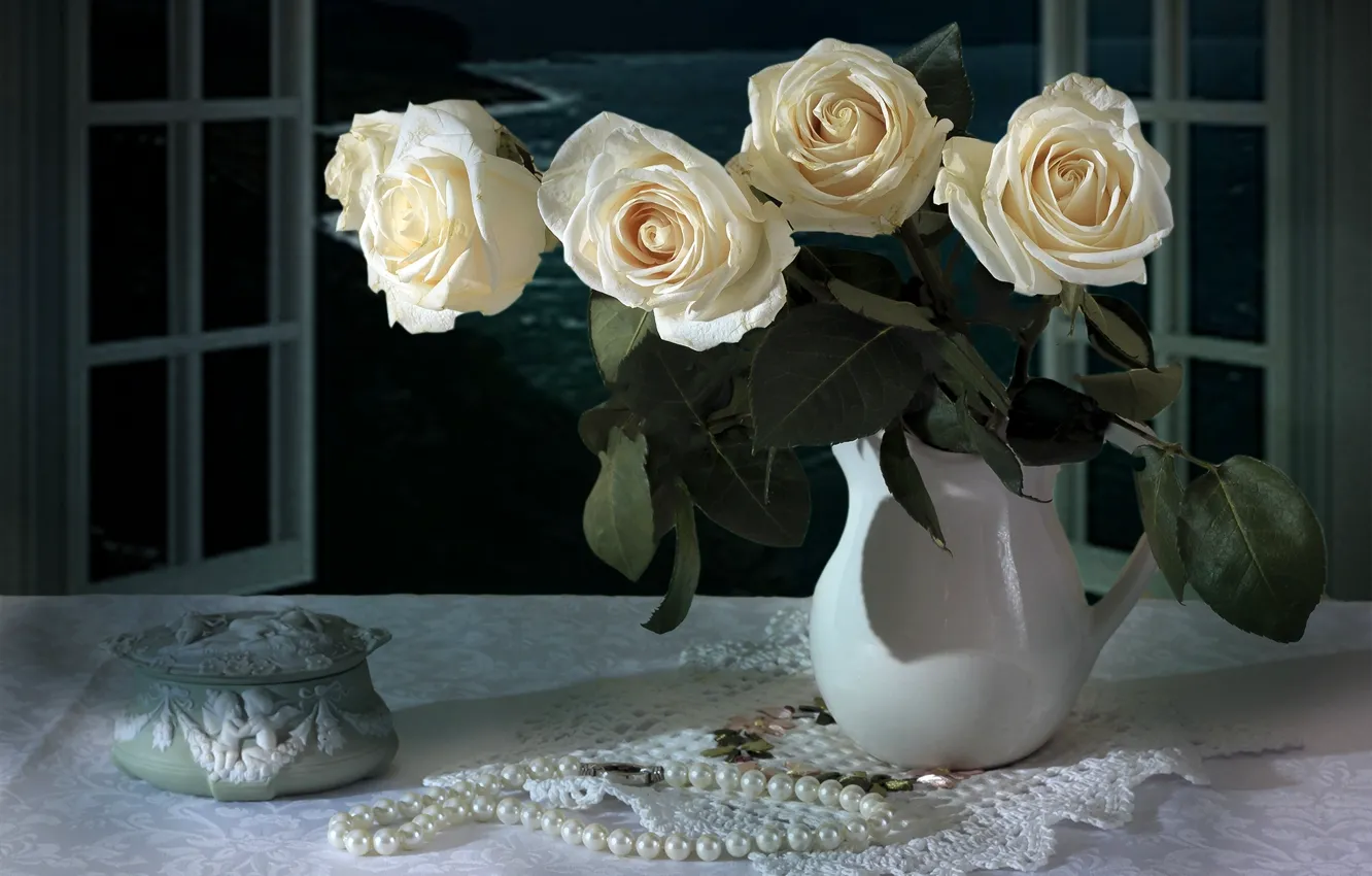 Фото обои стиль, розы, букет, ожерелье, винтаж