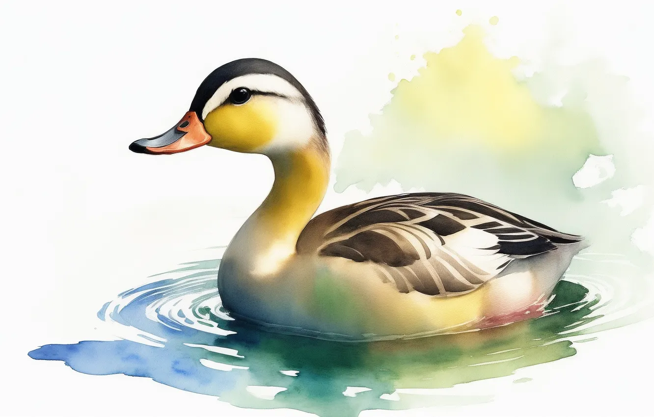 Фото обои птицы, птица, рисунок, утки, акварель, утка, bird, birds