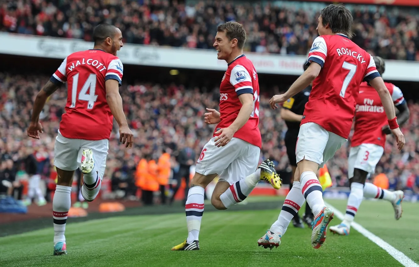 Фото обои фон, Арсенал, трибуны, игроки, Arsenal, Football Club, The Gunners, Theo Walcott