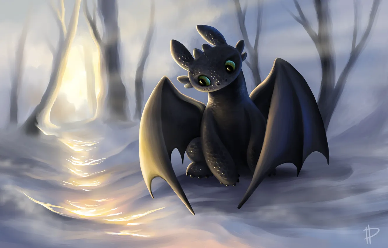 Фото обои взгляд, солнце, снег, дракон, игра, art, как приручить дракона, ночная фурия