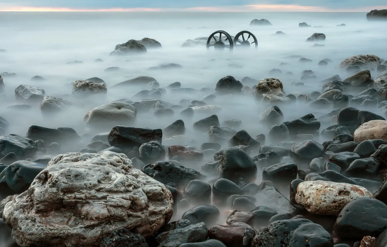 Фото обои море, пейзаж, ночь, камни
