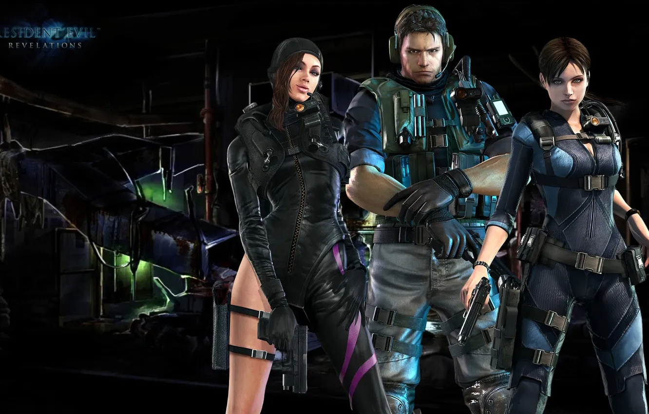 Фото обои пистолет, Resident Evil, team, Resident Evil: Revelations, Biohazard, Jill Valentine, Chris Redfield, Jessica Sherawat