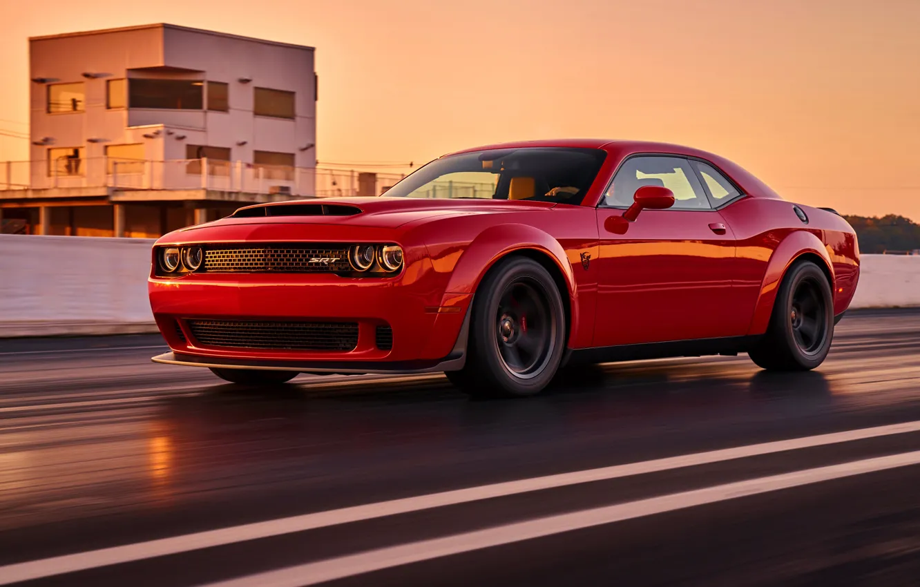 Фото обои Красный, Dodge, Challenger, Автомобиль, 2018, SRT, Demon, Металлик