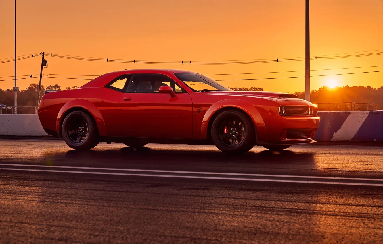 Фото обои Dodge, Challenger, muscle car, sun, Dodge Challenger SRT Demon