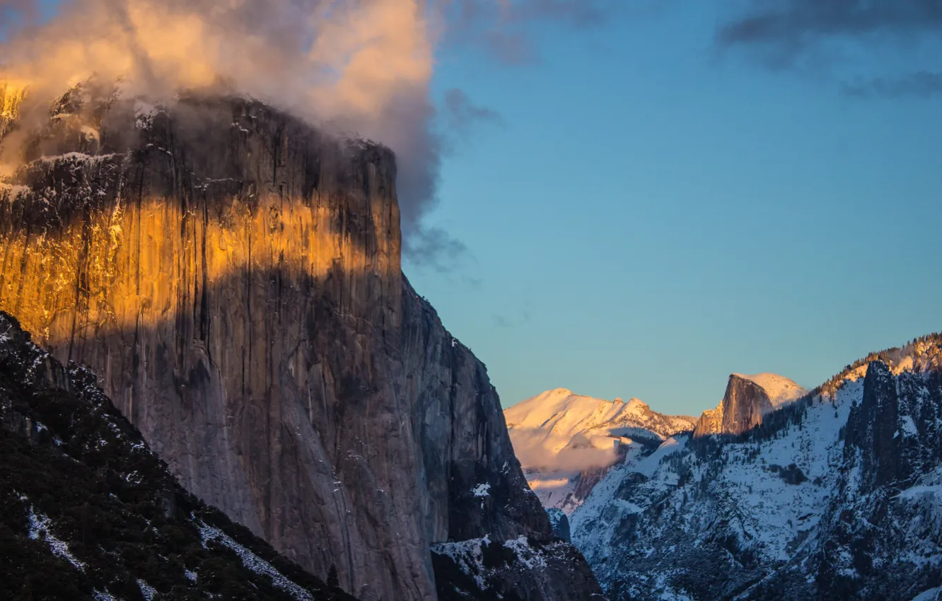 Фото обои снег, горы, California, Yosemite Valley, национальный парк, Foresta