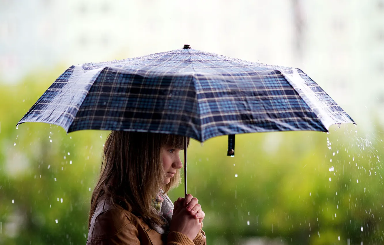 Фото обои девушка, дождь, обои, зонт
