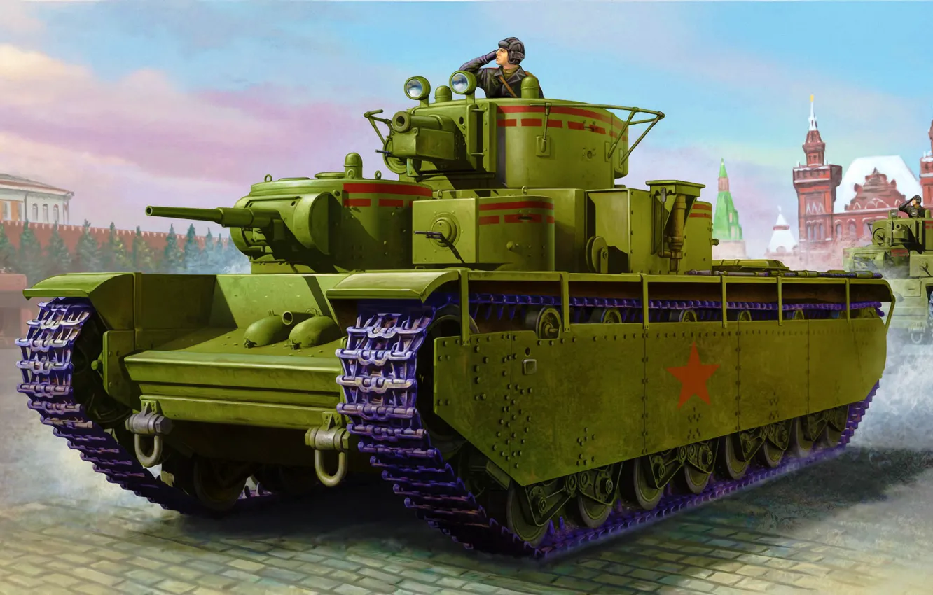 Фото обои art, painting, tank, Soviet T-35 Heavy Tank (Early)
