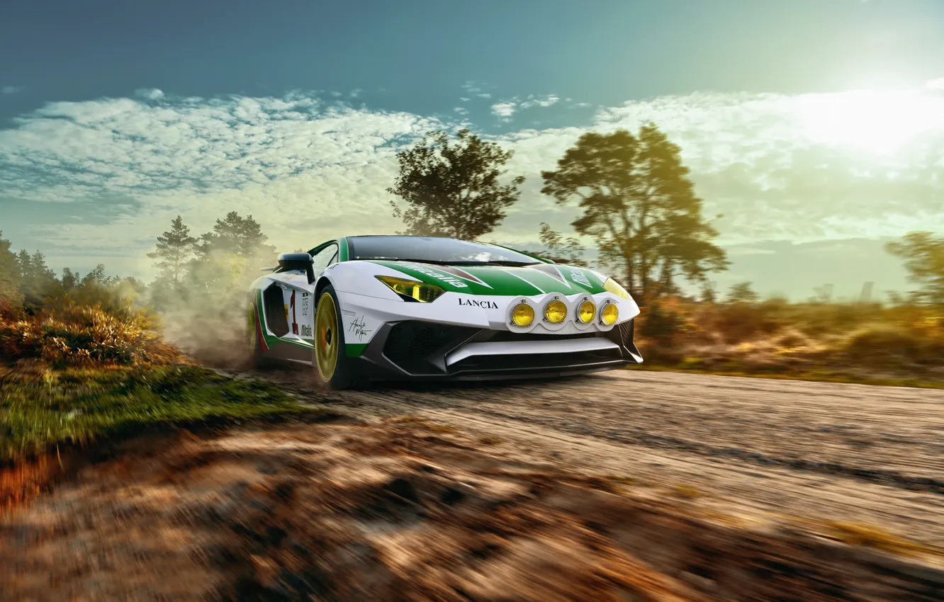 Фото обои дорога, скорость, Lamborghini, грунтовка, Aventador, LP750-4 SV, Alitalia Tribute, THOMAS VAN ROOIJ