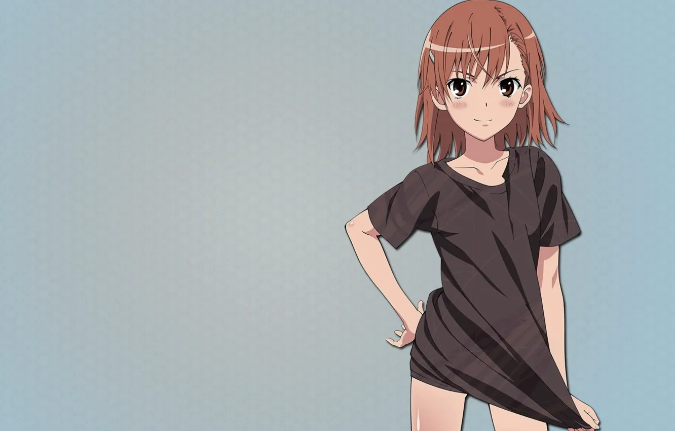 Фото обои Girl, Anime, Smile, Toaru Kagaku no Railgun, Cute, Pretty, Pose, T-shirt