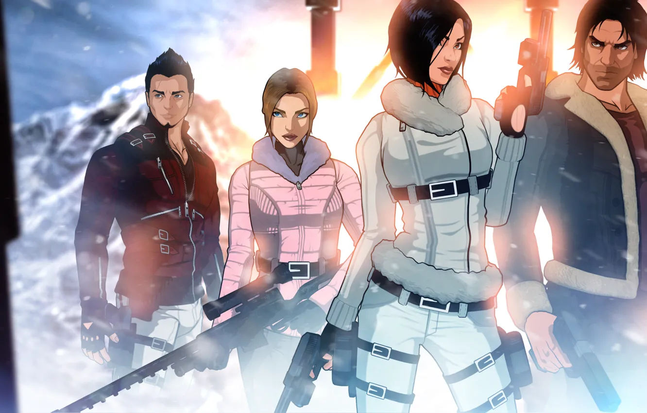 Фото обои девушка, снег, люди, игра, арт, мужчина, Fear Effect, Hana Tsu-Vachel