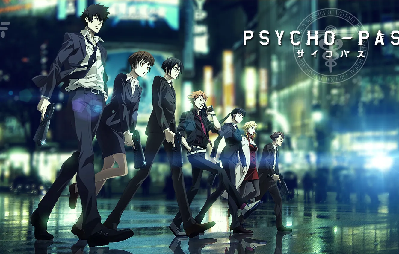 Фото обои anime, Shinya Kougami, Shion Karanomori, Yayoi Kunizuka, shusei kagari, Nobuchika Ginoza, psycho pass, Akane Tsunemori