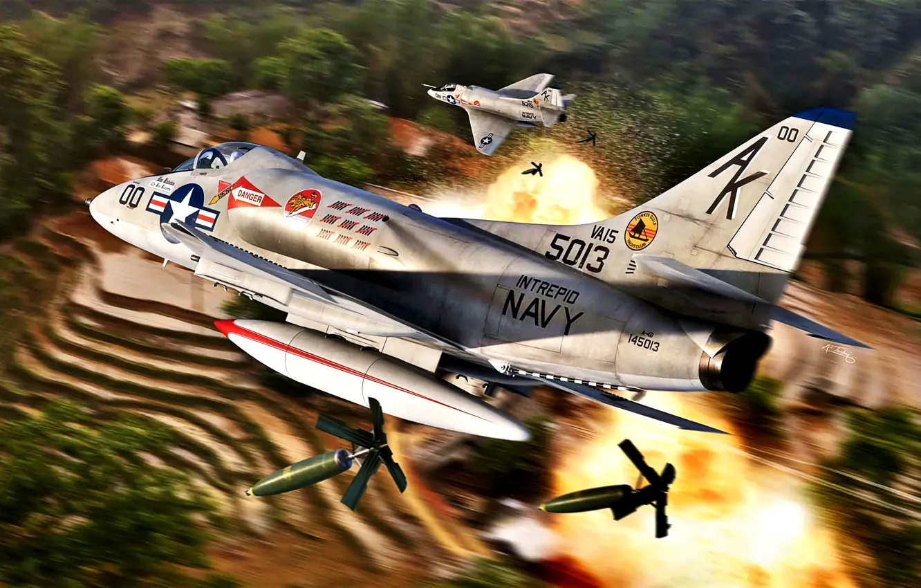 Фото обои штурмовик, Douglas, Палубный, Skyhawk, Война во Вьетнаме, A-4B