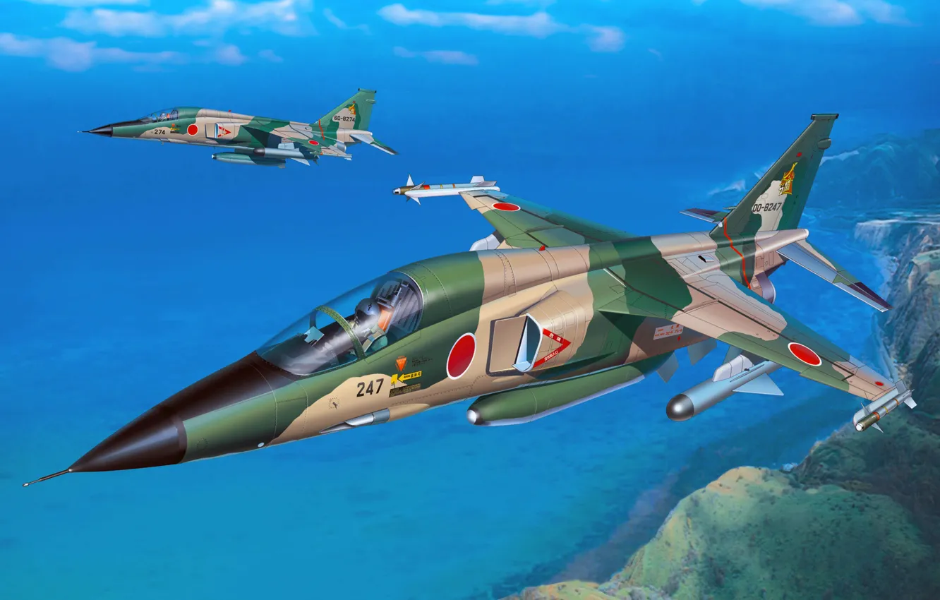 Фото обои art, airplane, painting, jet, JASDF F-1