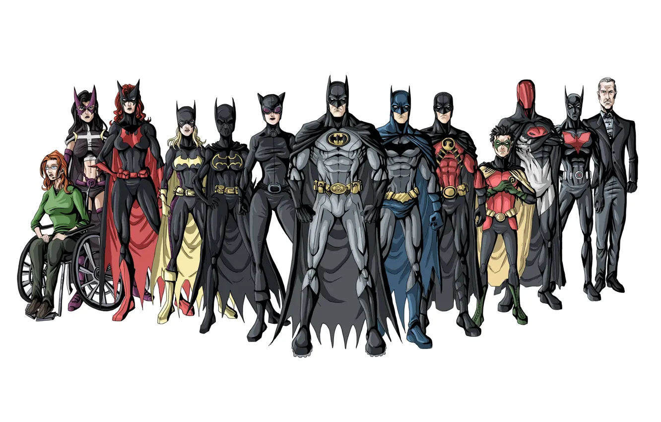 Фото обои Бетмен, супергерои, робин, Джейсон Тодд, бэтгёрл, Тим Дрейк, найтвинг, Стефани Браун