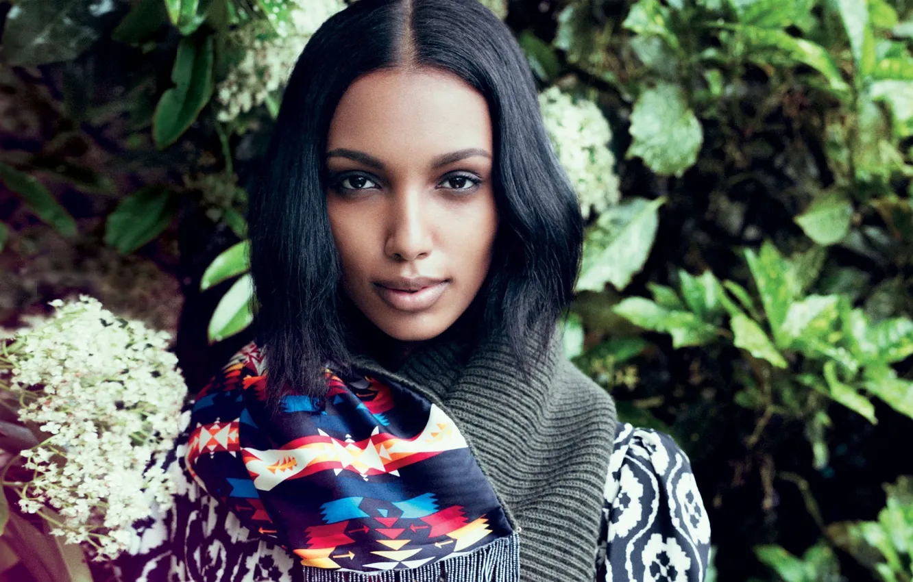 Фото обои девушка, портрет, шарф, брюнетка, мулатка, African beauty