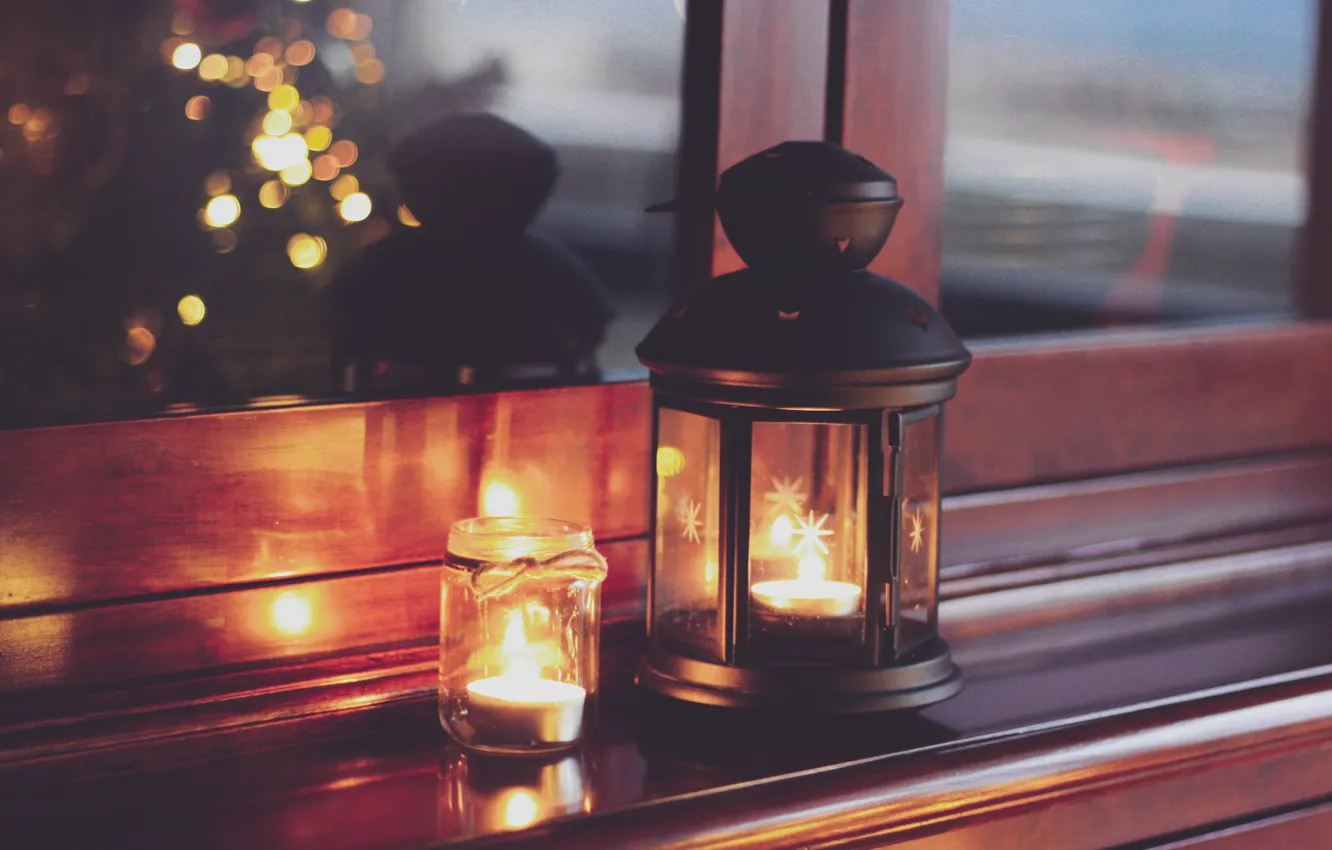Фото обои lights, Christmas, home, candles, lantern