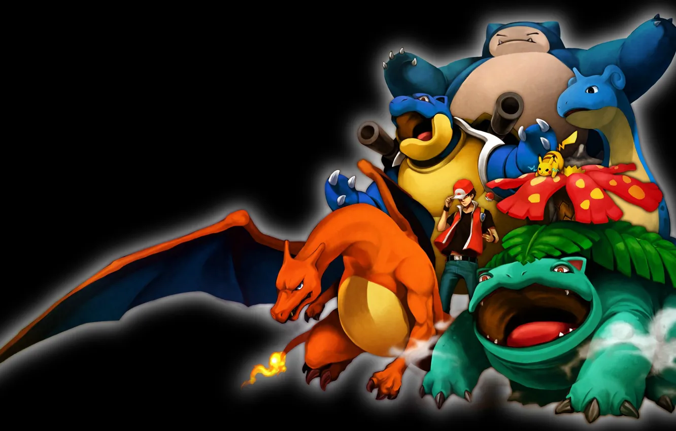 Фото обои пикачу, покемон, pokemon, Ash, pikachu, lapras, charizard, venusaur