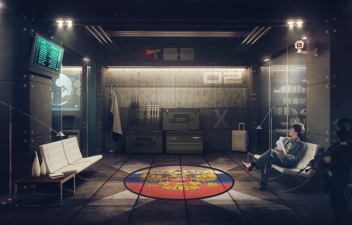 Фото обои герб, помещение, Underground VIP safe house concept