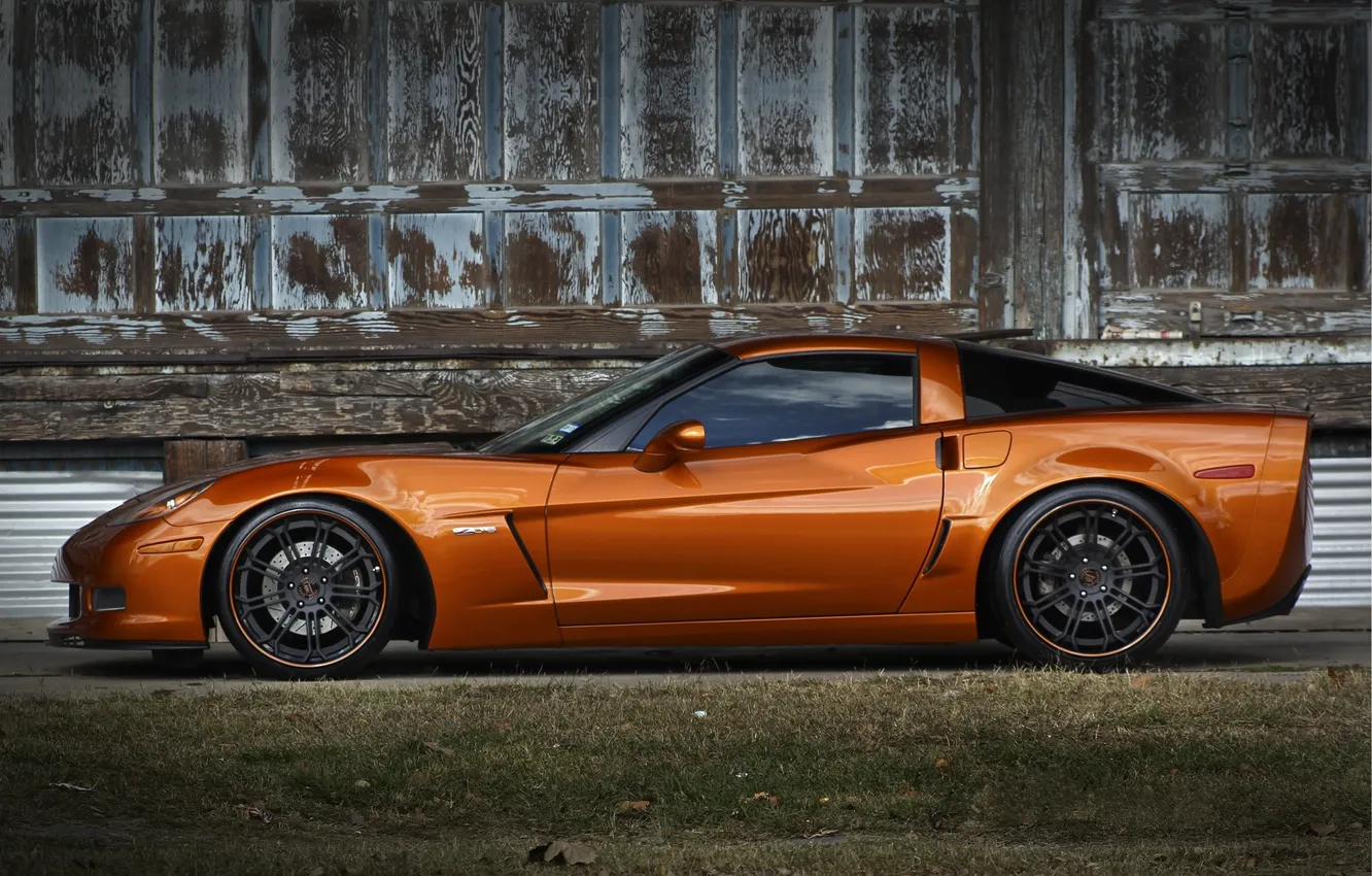 Фото обои оранжевый, чёрные, профиль, wheels, corvette, шевроле, диски, black