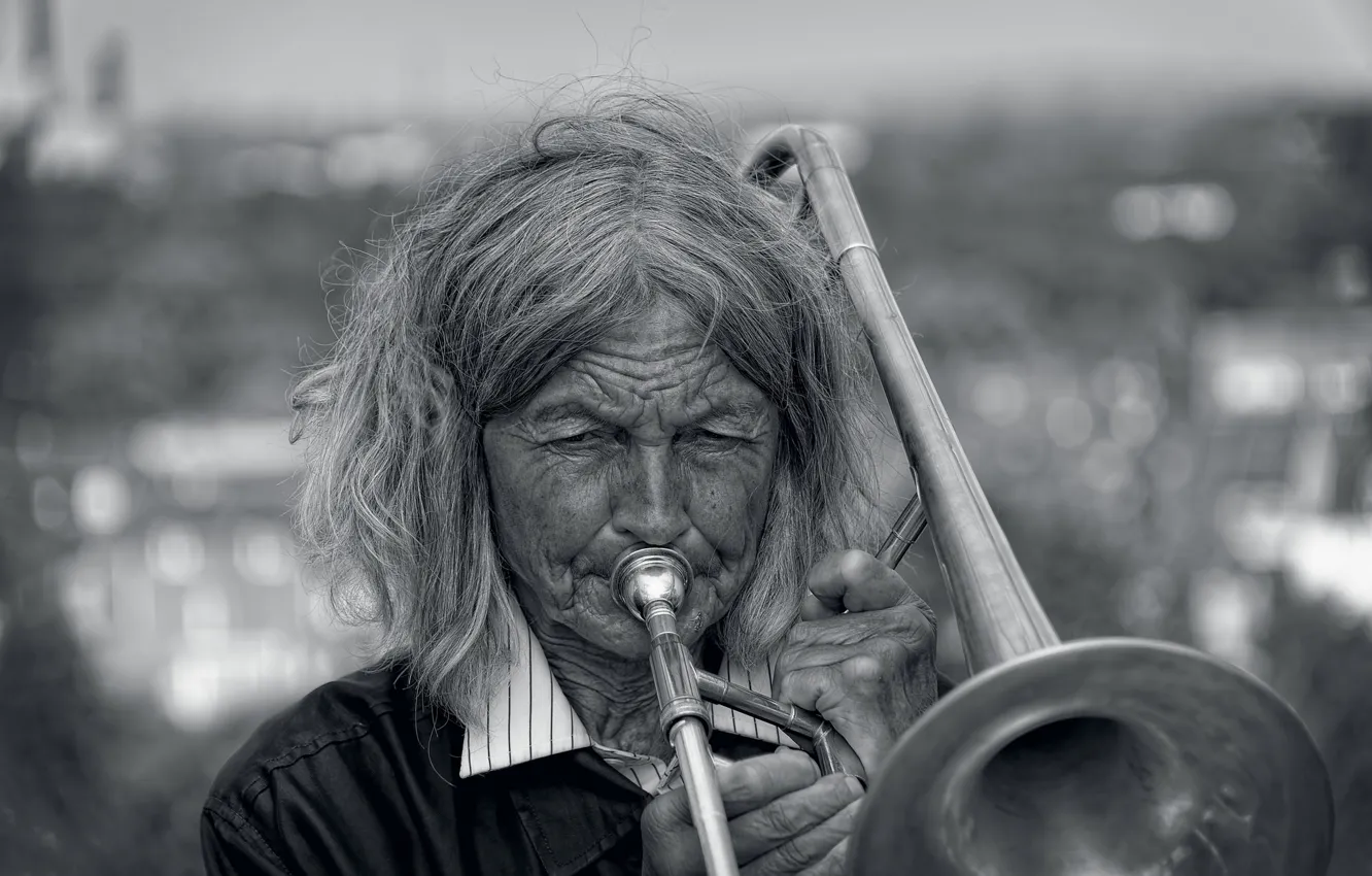Фото обои музыка, женщина, труба