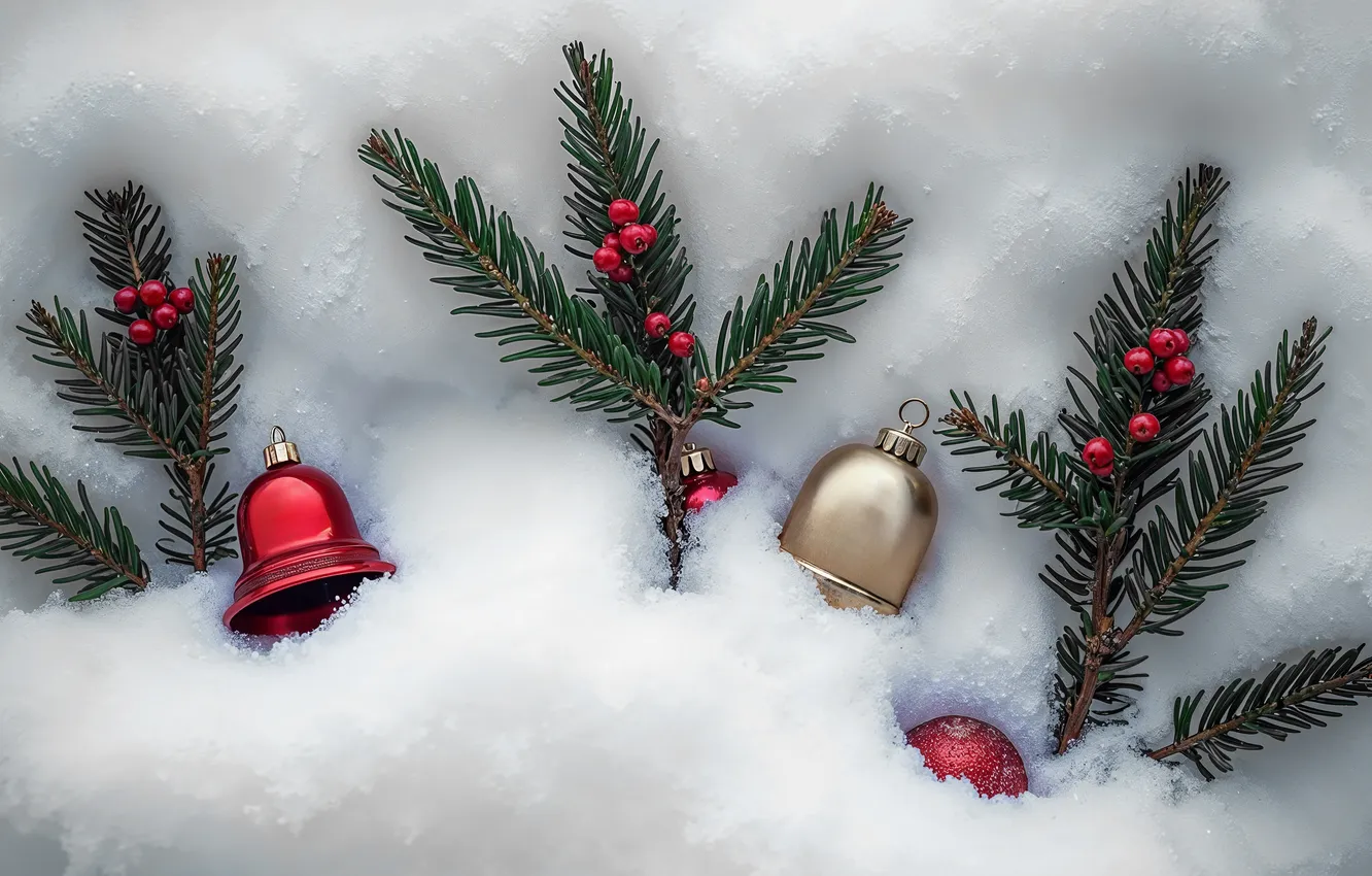 Фото обои зима, снег, украшения, Рождество, Новый год, happy, Christmas, winter