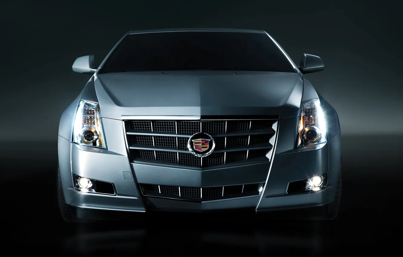 Фото обои серый, фон, фары, Cadillac, купе, CTS, полумрак, Coupe