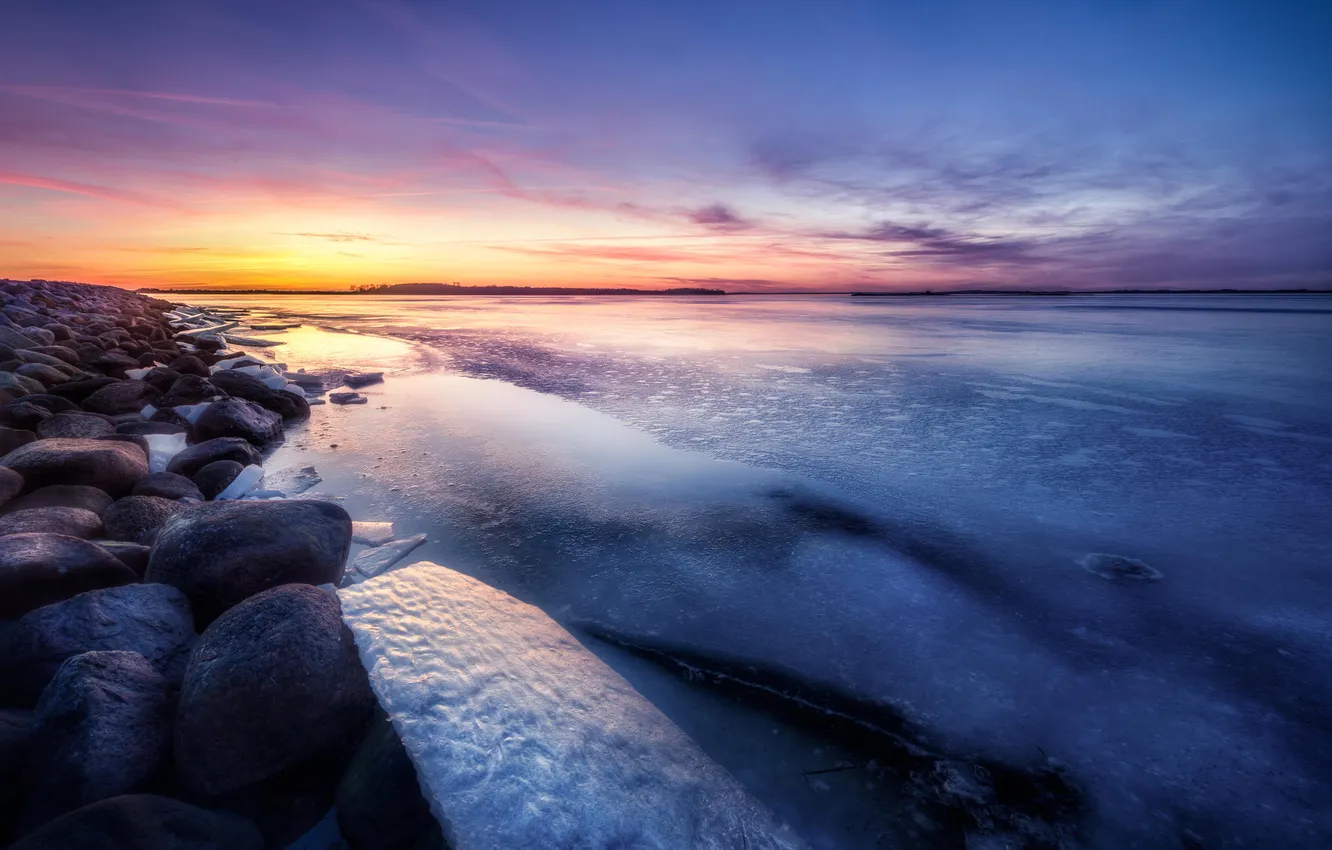 Фото обои лед, зима, пейзаж, рассвет