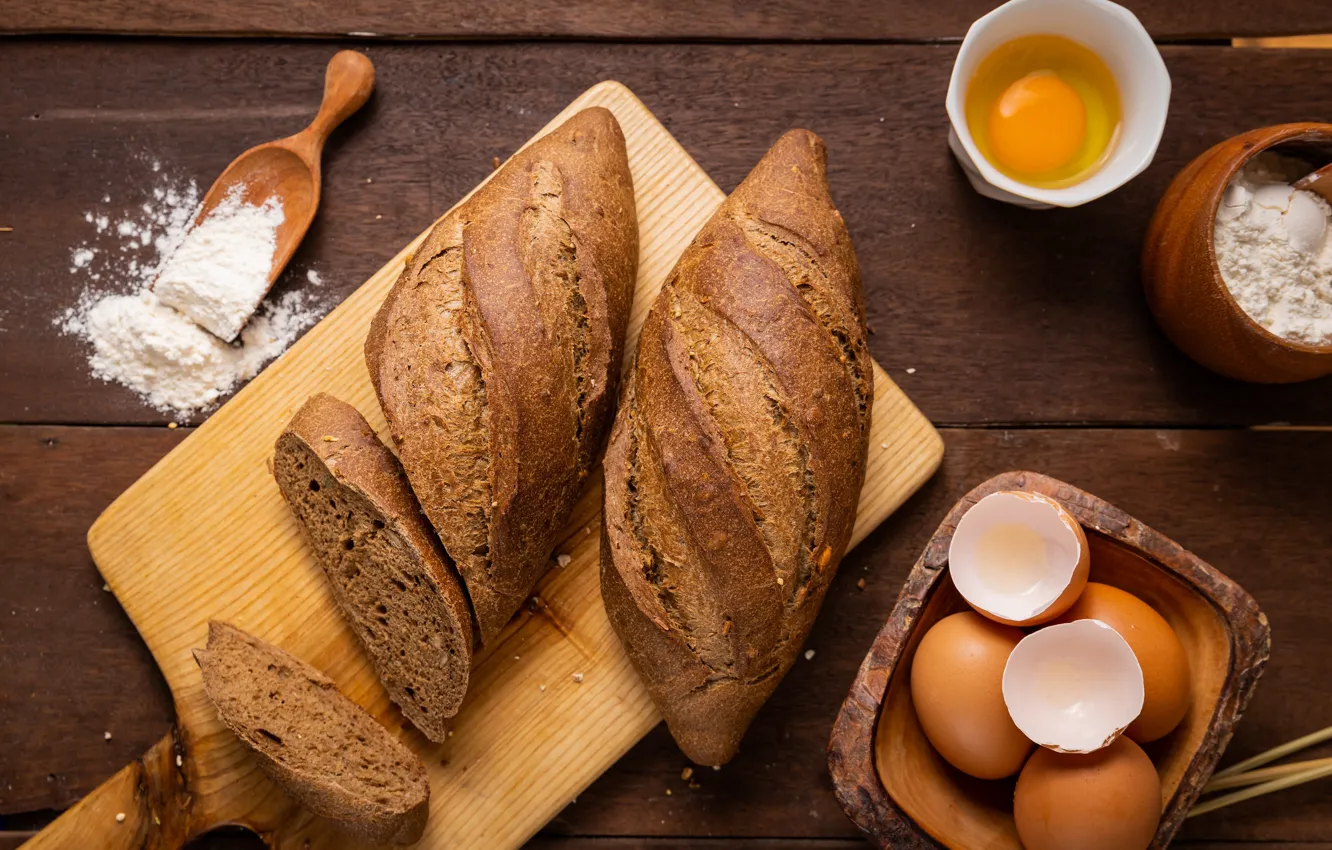 Фото обои яйца, хлеб, мука