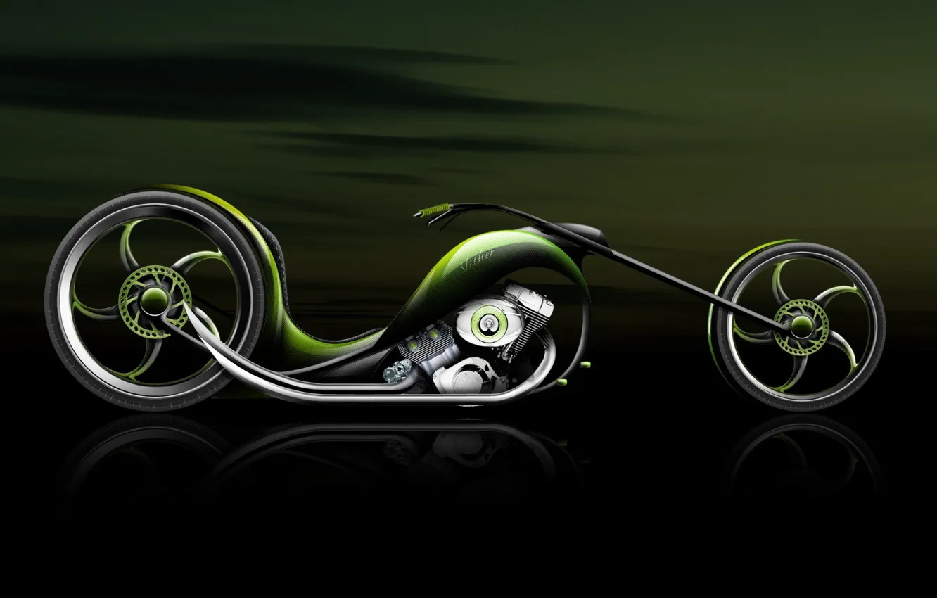 Фото обои зеленый, концепт, Мотоцикл