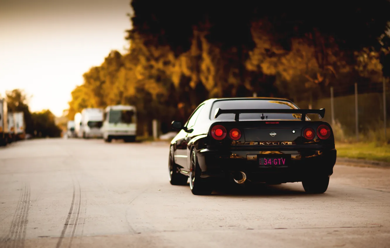 Фото обои Nissan, GT-R, black, skyline, R34, JDM