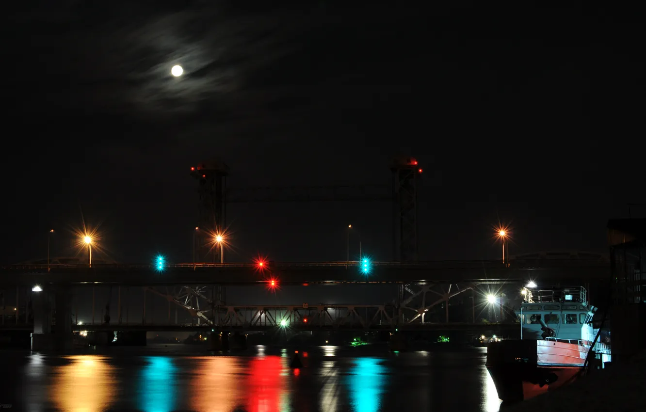 Фото обои ночь, мост, огни, ростов-на-дону