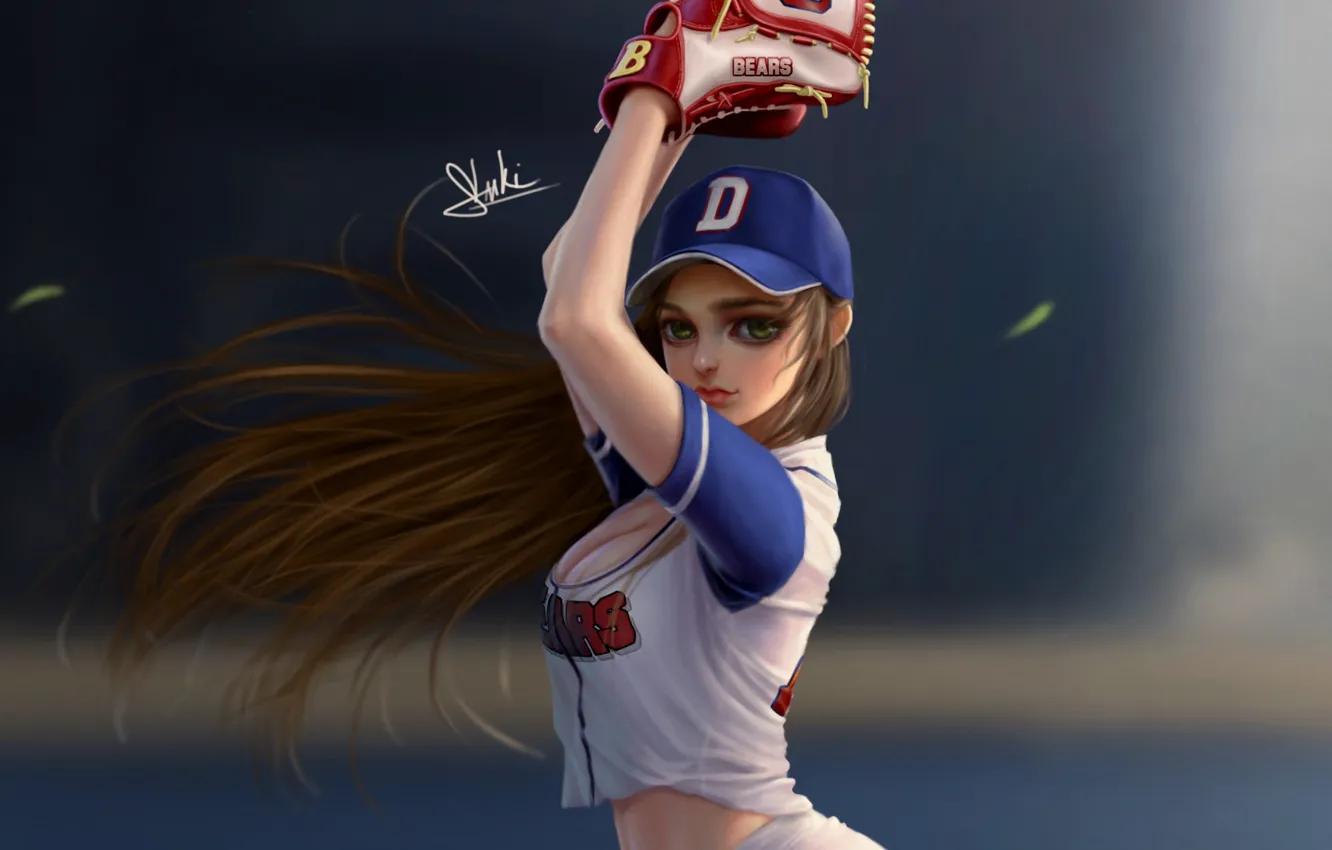 Фото обои girls, anime, cap, ball, baseball player