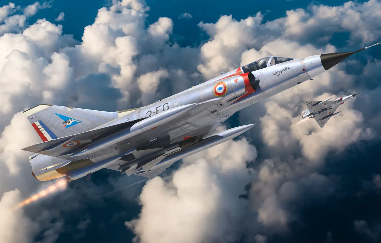 Фото обои Франция, Истребитель, Арт, Fighter aircraft, Dassault Mirage III, French Air and Space Force, Одномоторный истребитель, …