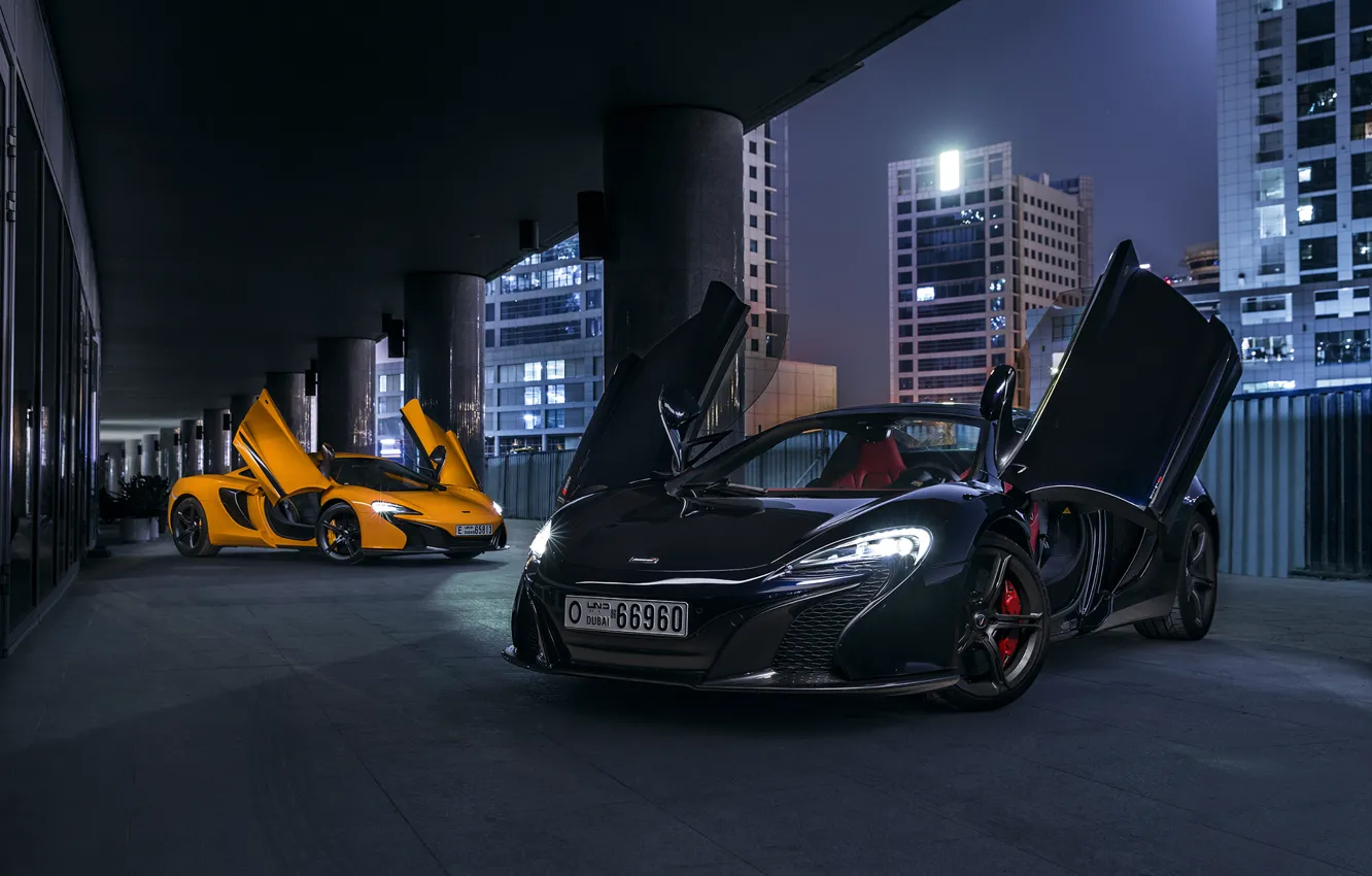 Фото обои McLaren, Orange, Dubai, Front, Black, Supercars, 650S, Doors