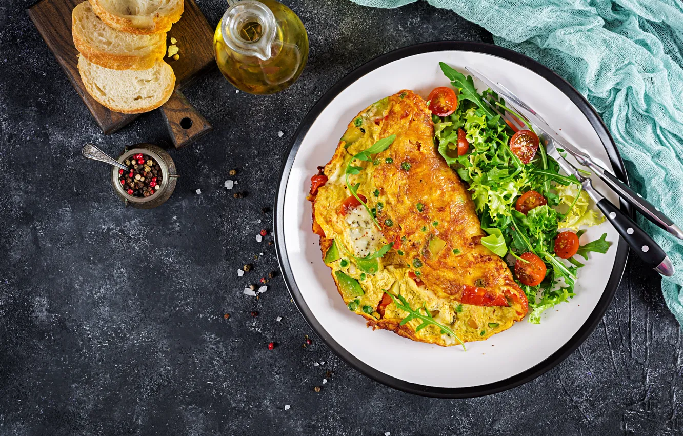 Фото обои овощи, помидоры, салат, омлет