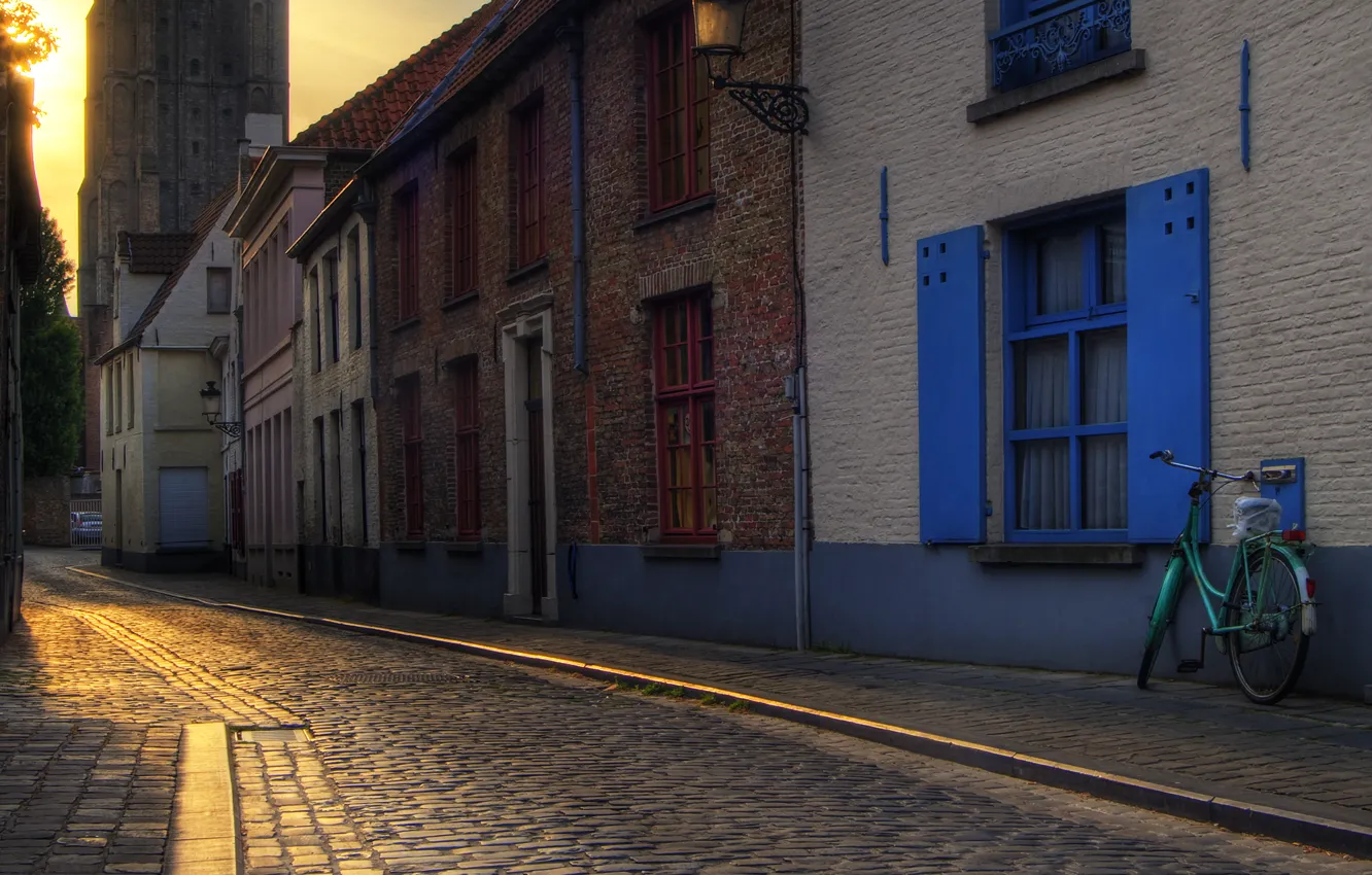 Фото обои город, улица, утро, Bruges road