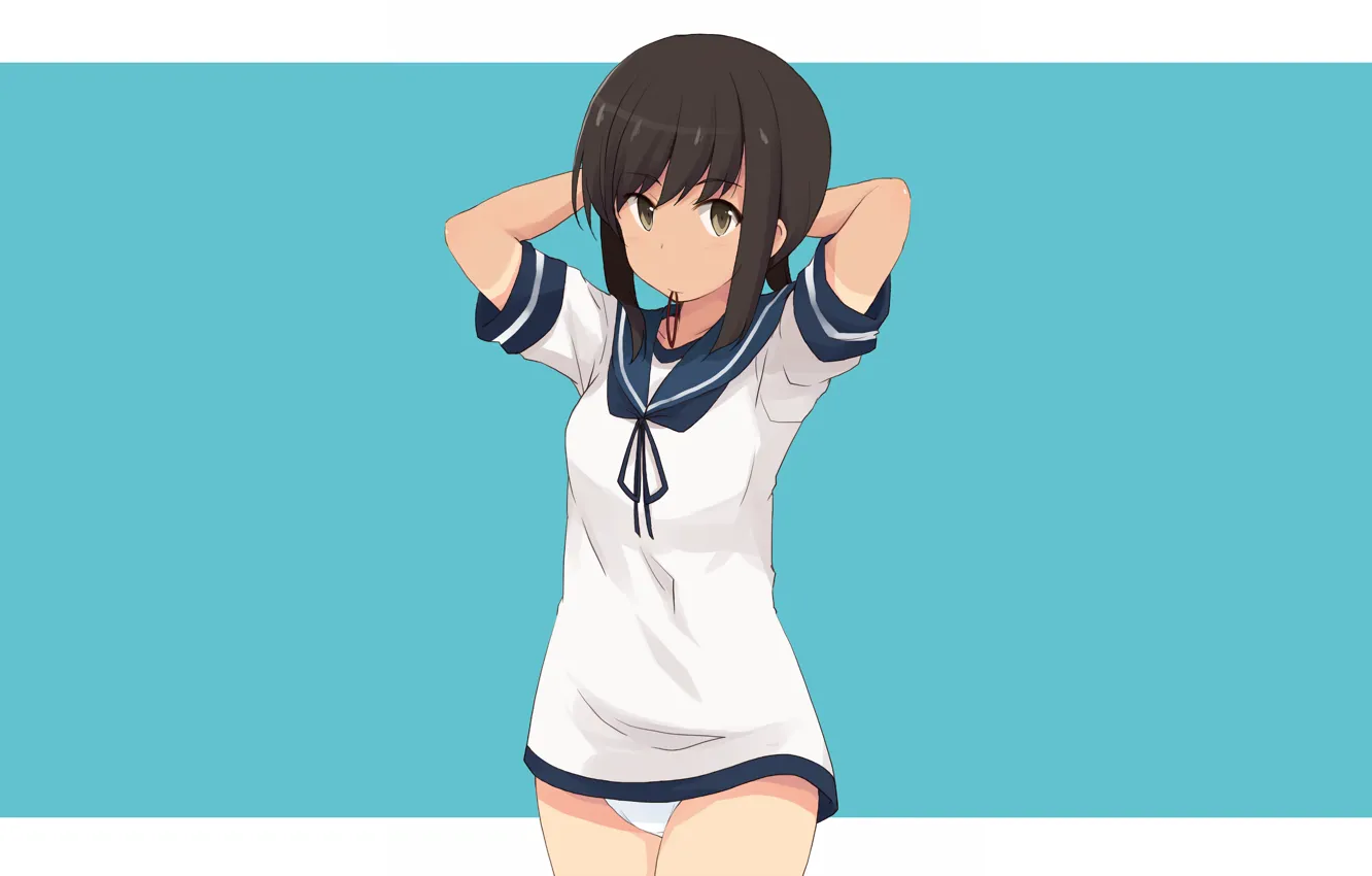 Фото обои girl, sexy, anime, beautiful, short hair, pretty, brunette, erotic