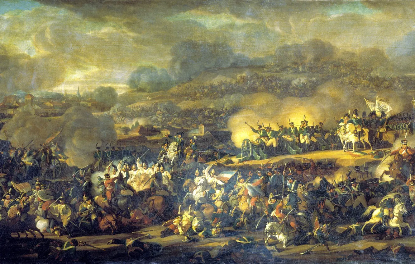 Фото обои война, дым, пушки, солдаты, битва, русские, конница, французы