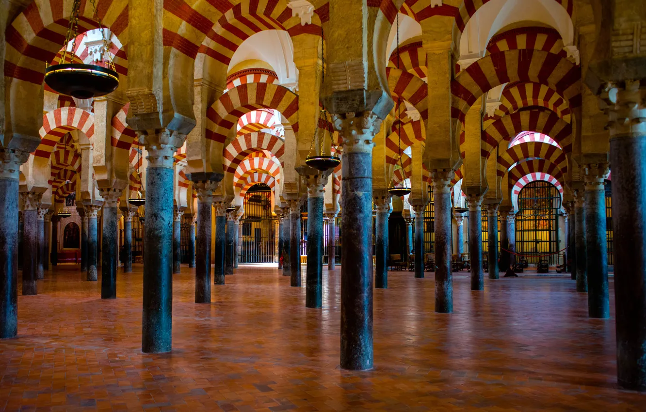 Фото обои арка, мечеть, Испания, колонна, Кордова, мексита
