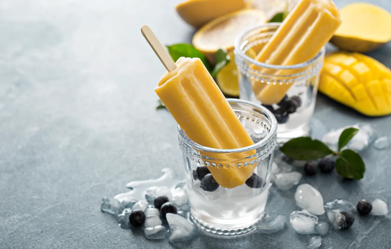 Фото обои лед, черника, мороженое, манго