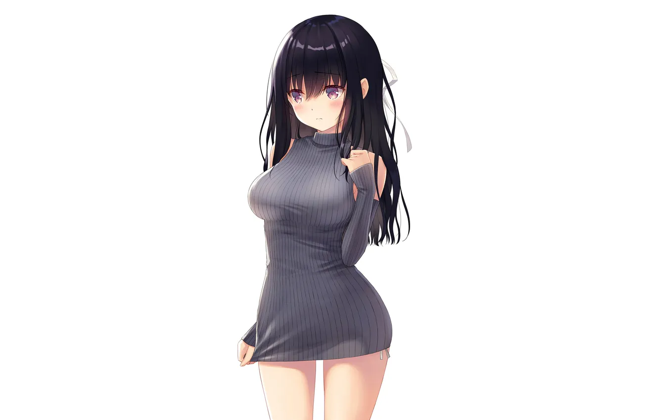 Фото обои girl, sexy, long hair, dress, boobs, anime, beautiful, purple eyes