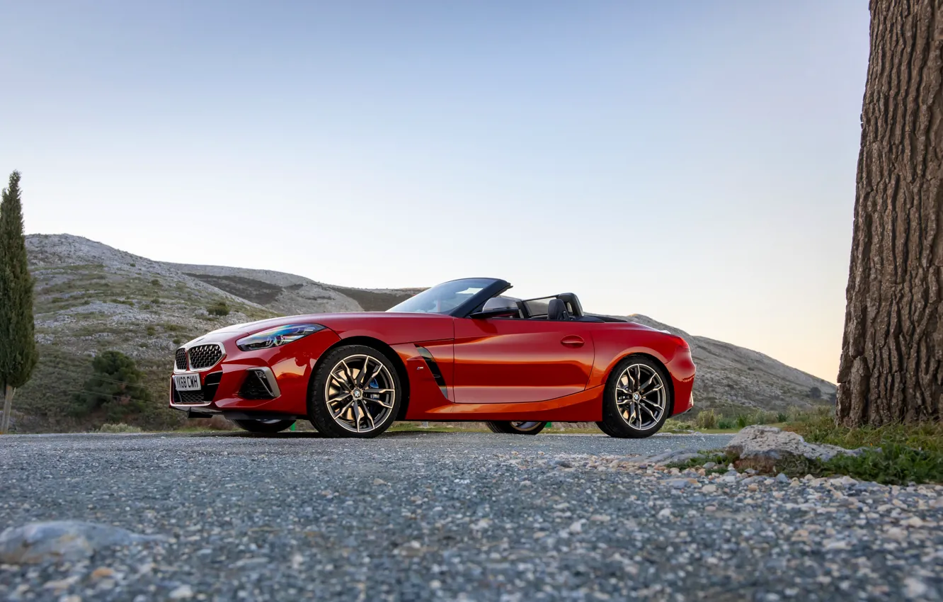 Фото обои красный, BMW, родстер, вид сбоку, BMW Z4, M40i, Z4, 2019