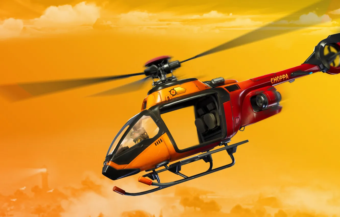 Фото обои вертолёт, Авиация, Fortnite, helicopter is in air