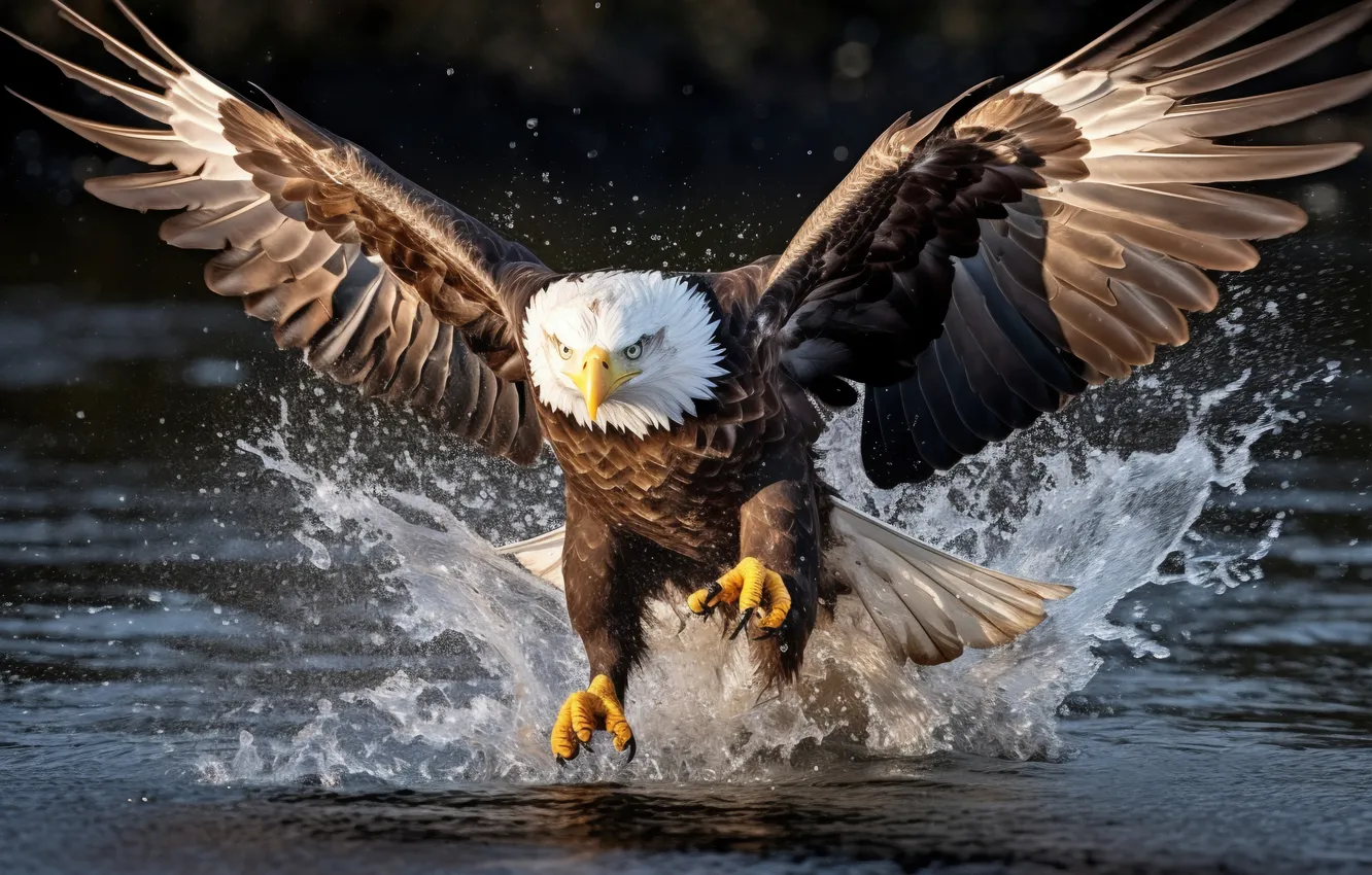 Фото обои river, eagle, hunting