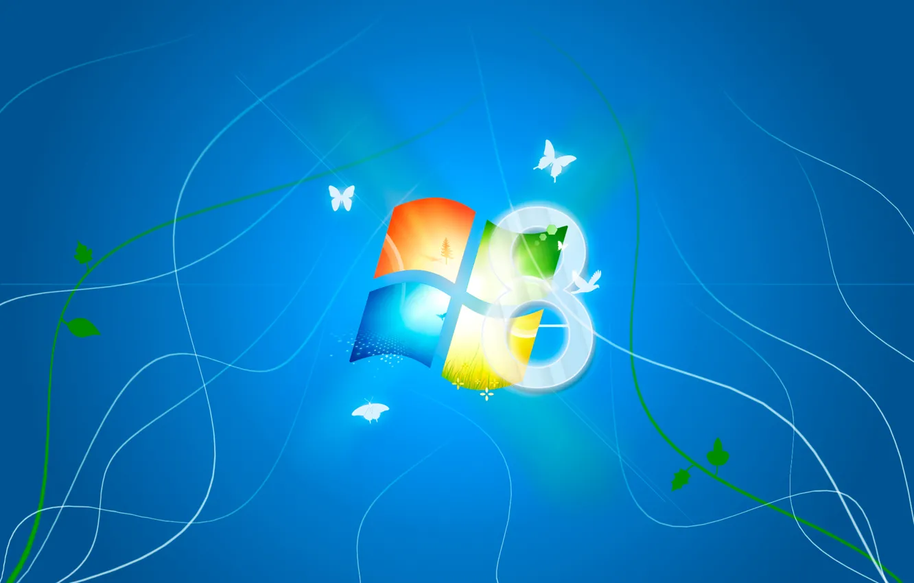 Фото обои логотип, Microsoft, синий фон, WIndows 8